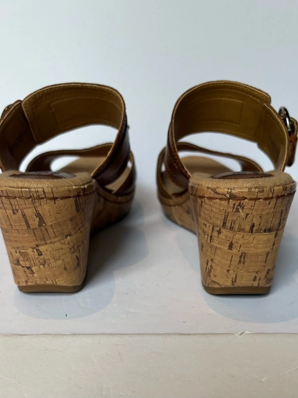 B.O.C. Women's Brown Leather Cork Wedge Sandals Size 8MW